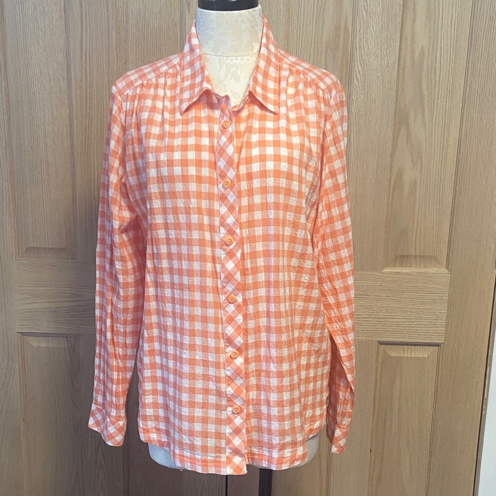 Columbia Orange and White Plaid Shirt
